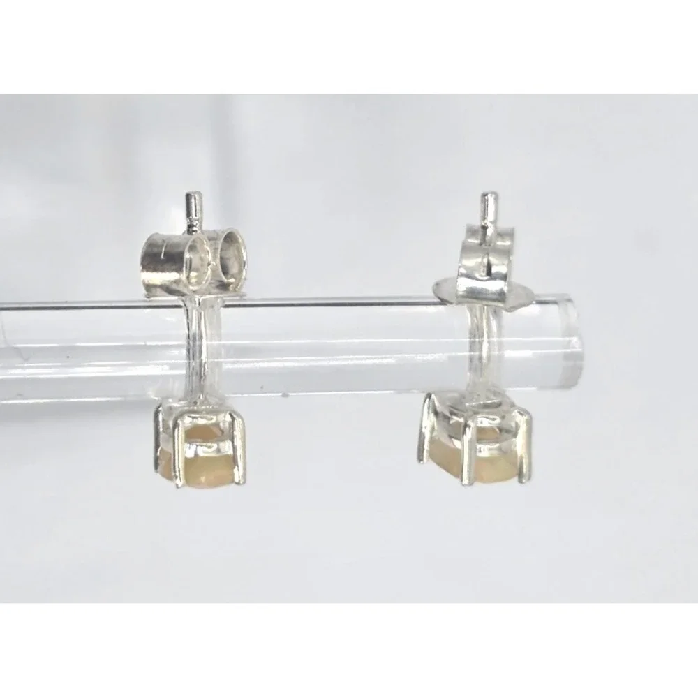 Genuine Ethiopian Opal Stud Earrings Oval Sterling Silver Bezel 6x4mm Handmade